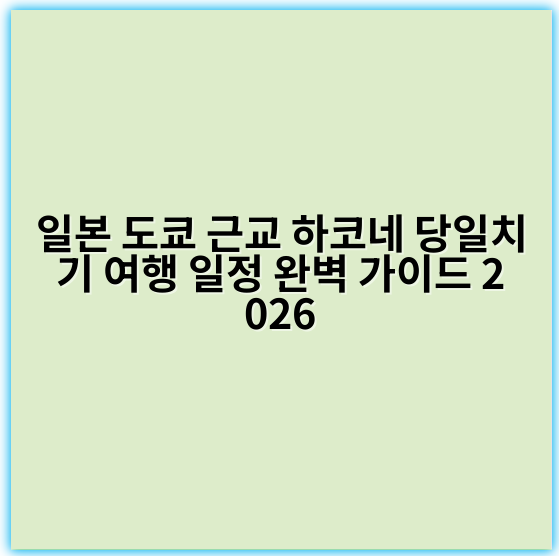 일본 도쿄 근교 하코네 당일치기 여행 일정 완벽 가이드 2026 - 하코네 당일치기 여행 핵심 키워드: 온천 여행